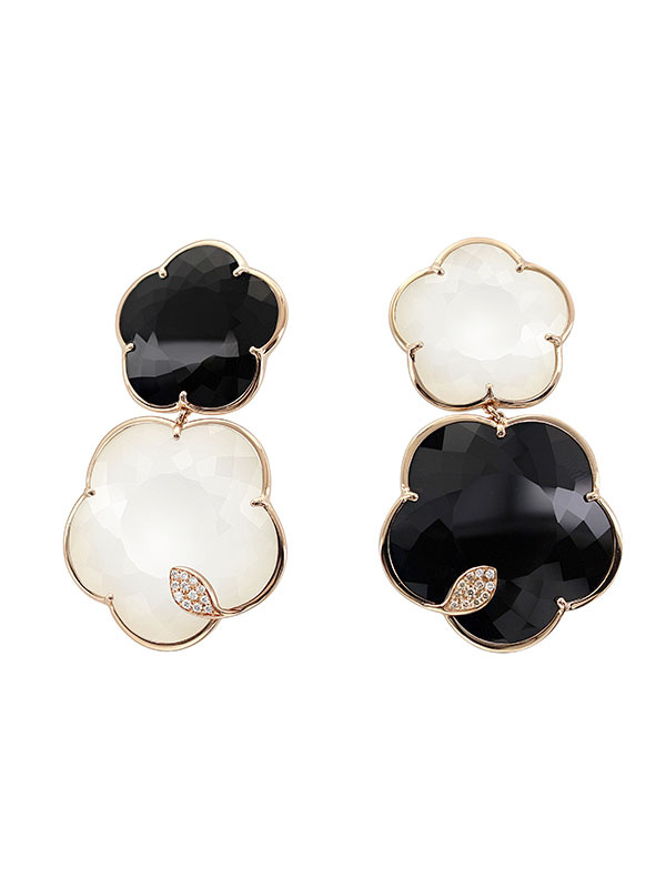 Серьги Pasquale Bruni Ton Joli из розового золота с бриллиантами, ониксами и белыми агатами