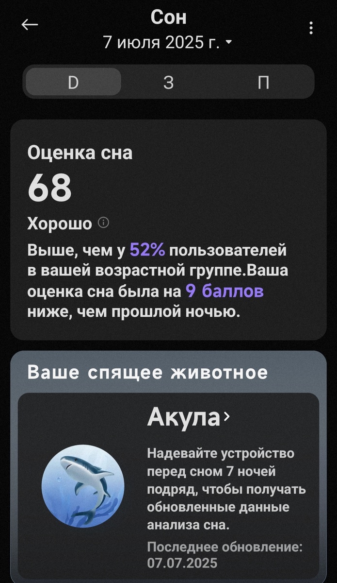 Анализ сна от приложения Mi Fitness. Снимок экрана телефона автора.