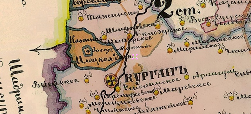 Фрагмент Карты Тобольской и Томской губерний 1874 года