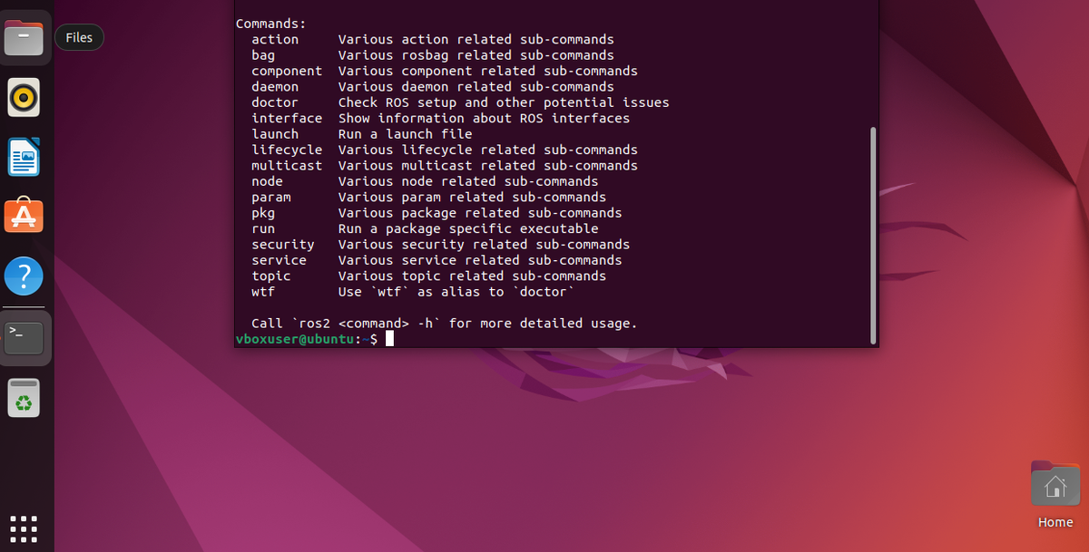 Командное окно ros2