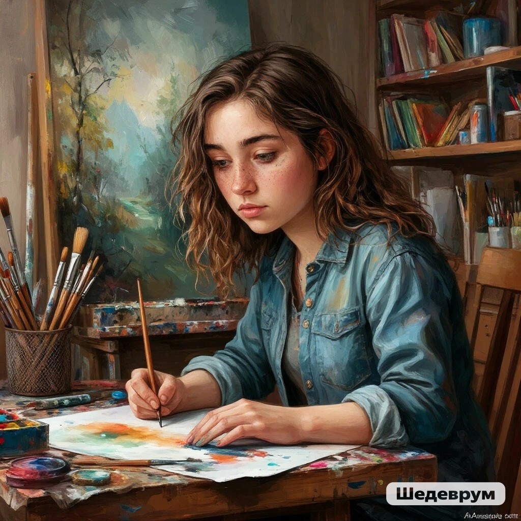 Начинающий художник пишет акварелью. 