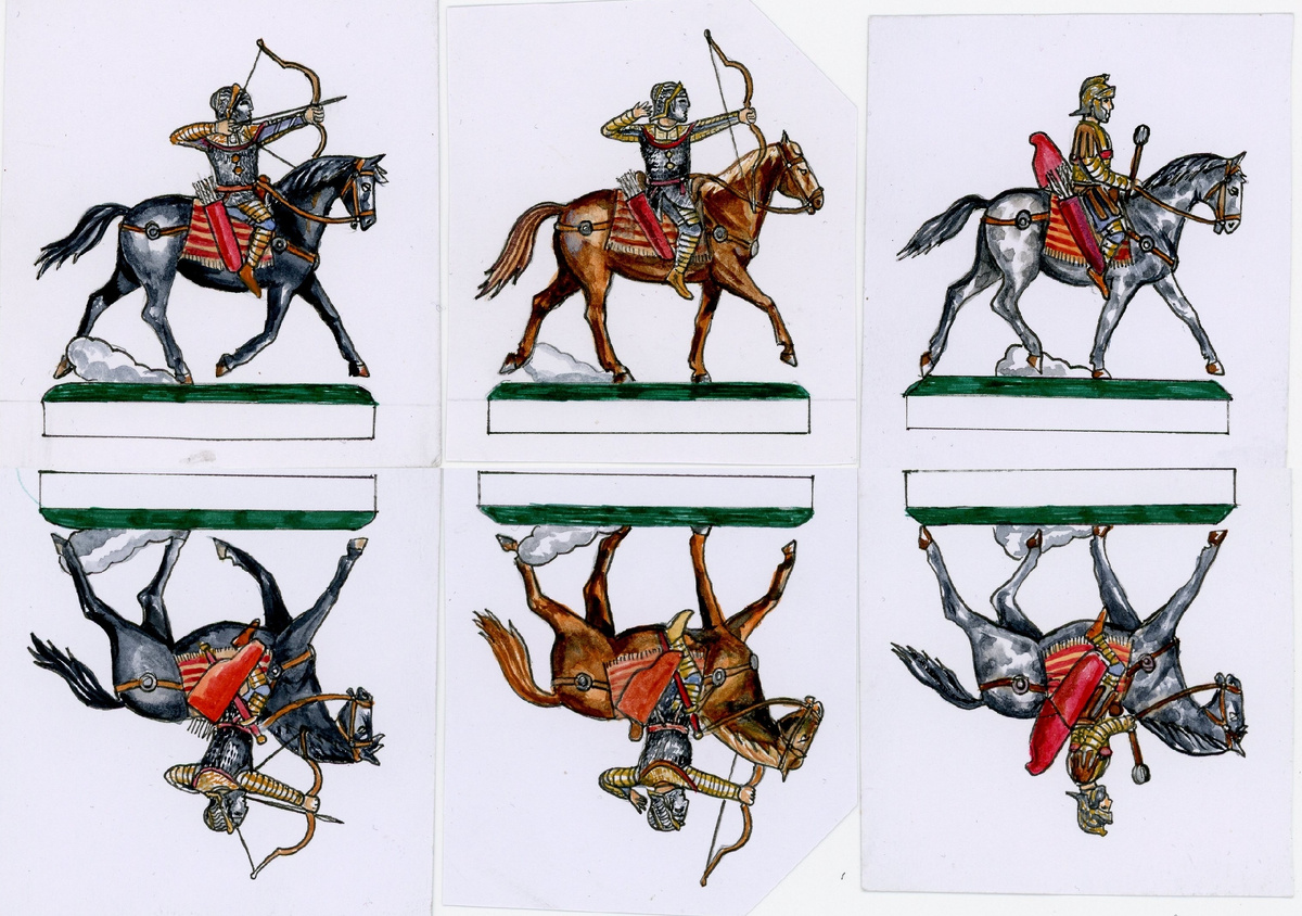 "Тяжеловооружённые конные лучники римской армии (эпоха Септимия Севера, Германский фронт)". Масштаб: 40 мм. Источник - https://vk.com/photo-151482153_456273319