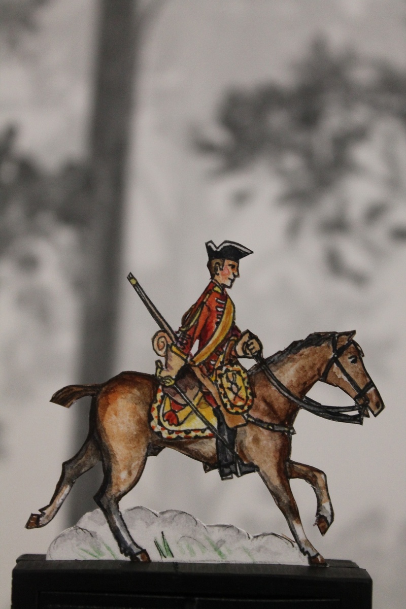 Британский драгун, 6-й (Иннискиллингский) драгунский полк, армия Герцога Камберлендского, сражение при Фонтенуа, 1745 г. Тушь, акварель, масштаб 1/72. Источник - https://vk.com/photo-151482153_457293286