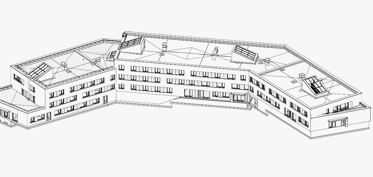 Схема уклонов и контруклонов на примере плоской кровли школы "Летово"