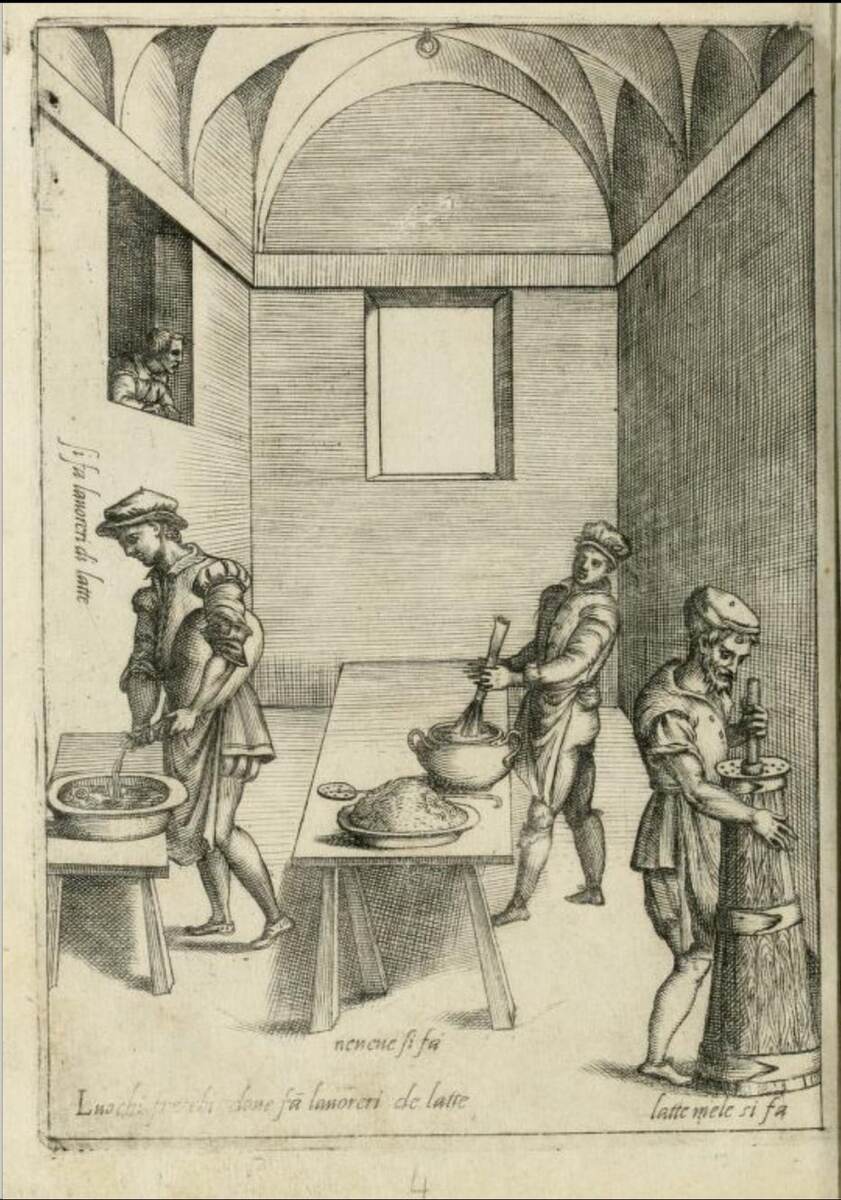 Холодильная комната, где обрабатывают молоко; "Опера" М. Бартоломео Скаппи, 1570 г.