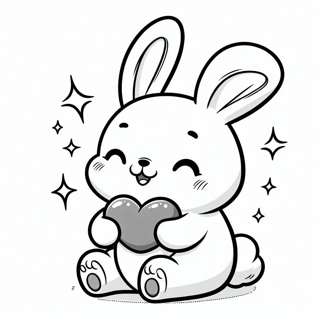 Раскраска маленький зайчик с сердцем в лапках