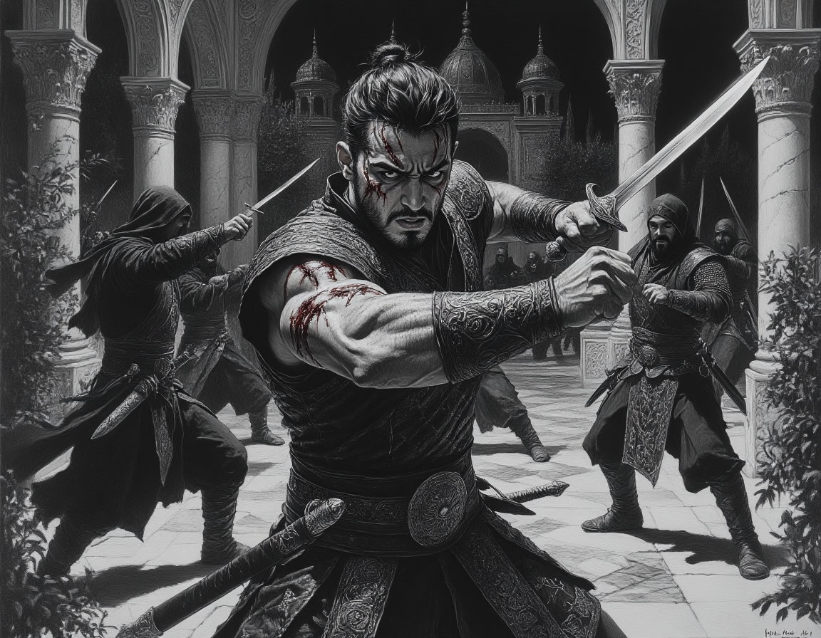 Окруженный врагами, разведчик Аксунгар вступает в отчаянный бой, пытаясь подать сигнал тревоги своим товарищам.