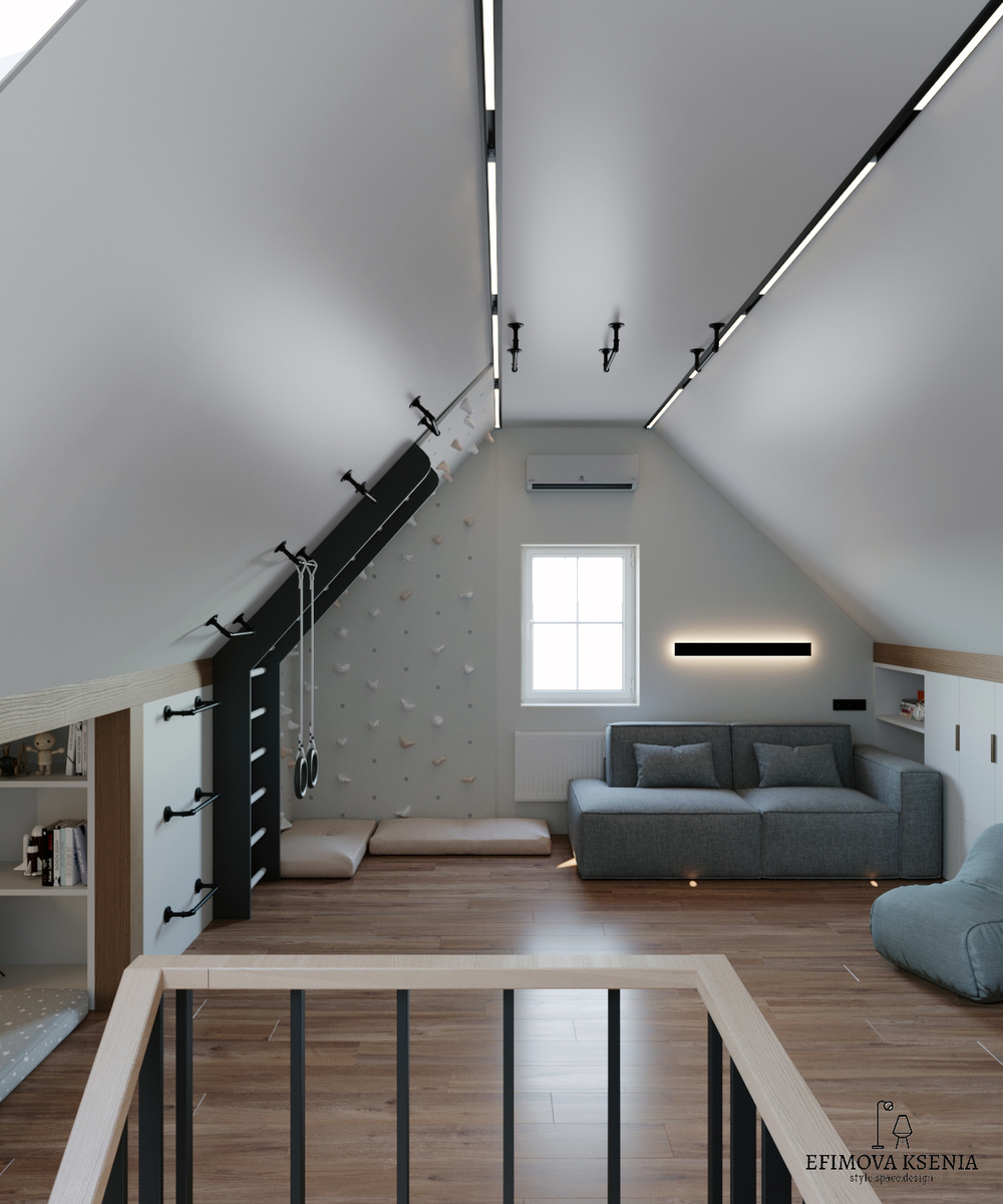 Игровое пространство в мансардном этаже. Проект Ксении Ефимовой