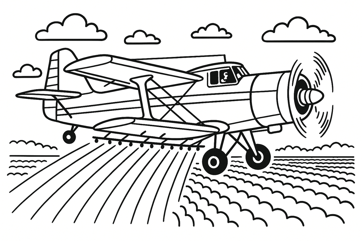 Сельскохозяйственный самолёт Ан-2 опрыскивает поле