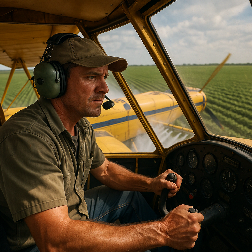 Пилот сельхозавиации в кабине готовится к полёту