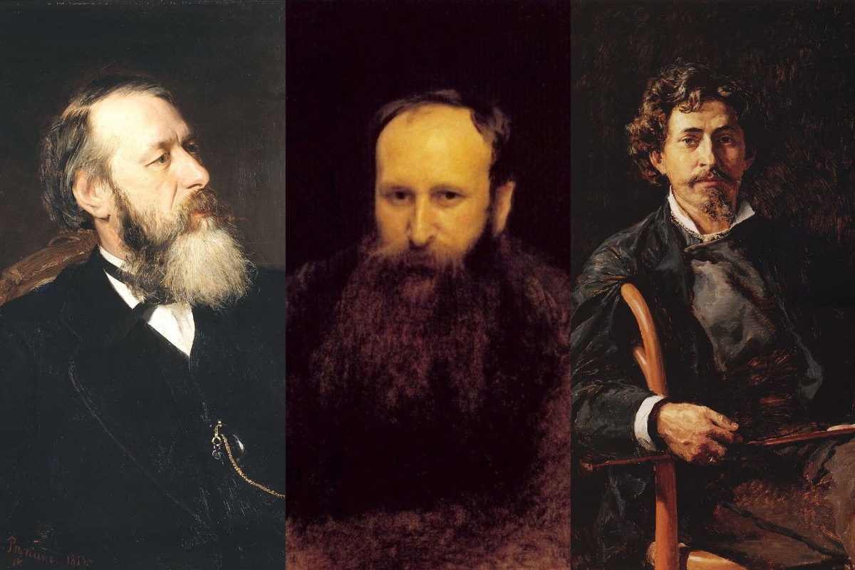 Слева направо: Стасов, Верещагин, Репин