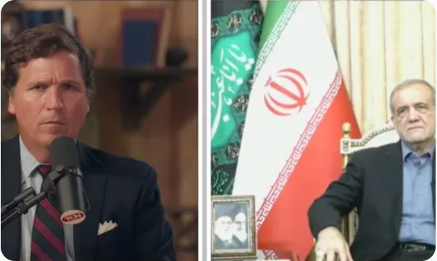 Такер Карлсон беседует с президентом Ирана Масудом Пезешкианом. Автор: Такер Карлсон/X