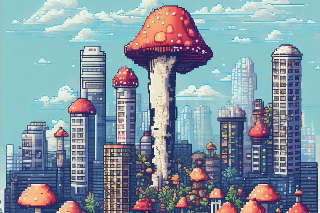 Так нейросеть представляет грибы, растущие в мегаполисе. Почему-то только мухоморы.