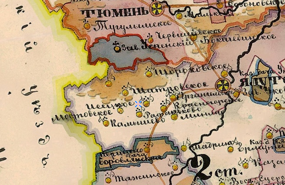 Фрагмент Карты Тобольской и Томской губерний 1874 года.