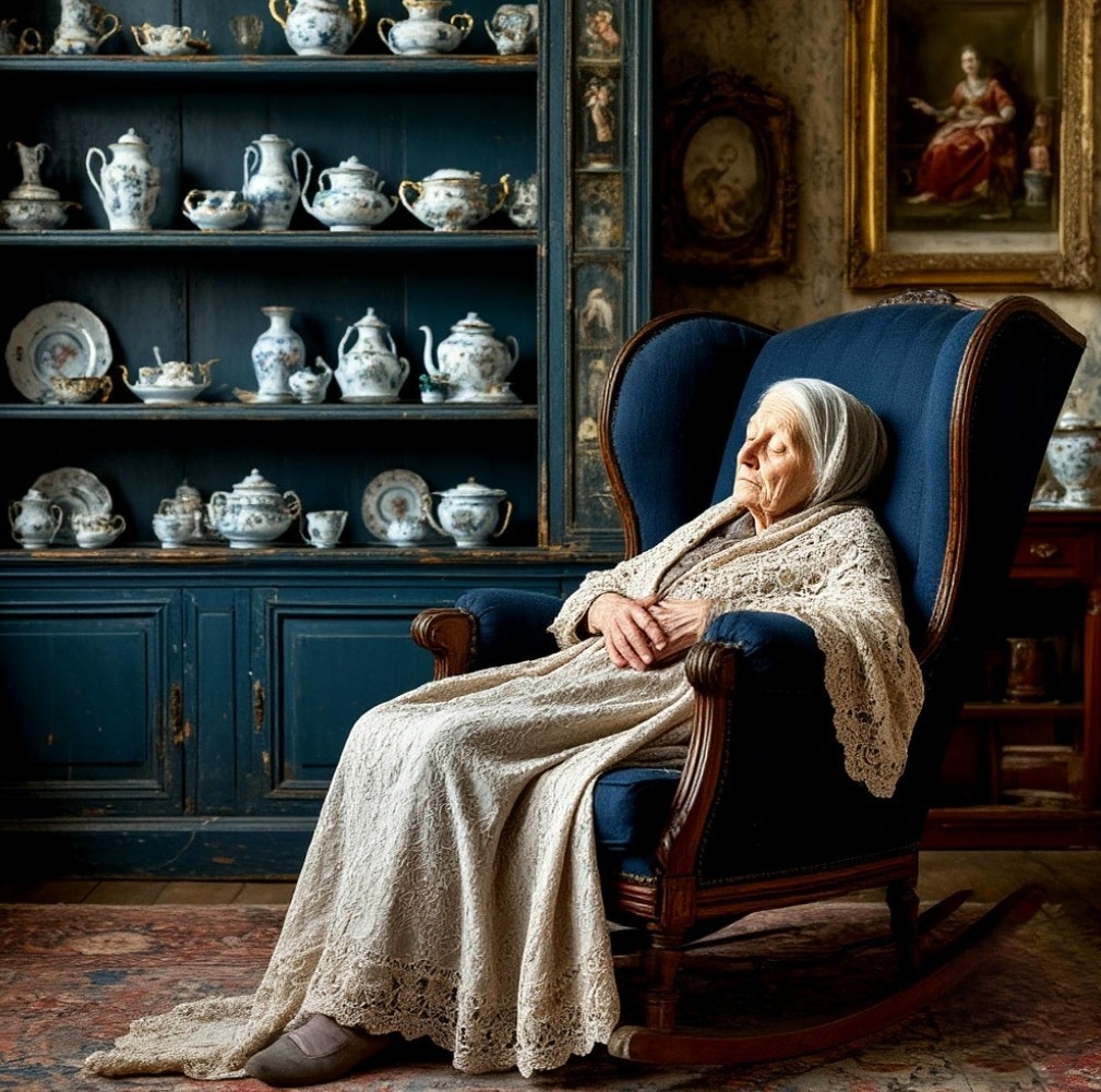 Миссис Дэвис покоилась в кресле качалке.