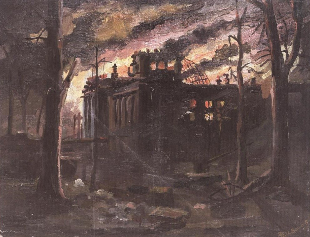 Б.В.Иванов. Рейхстаг горит (26 апреля 1945 г.). 1945. Липецкий областной краеведческий музей.