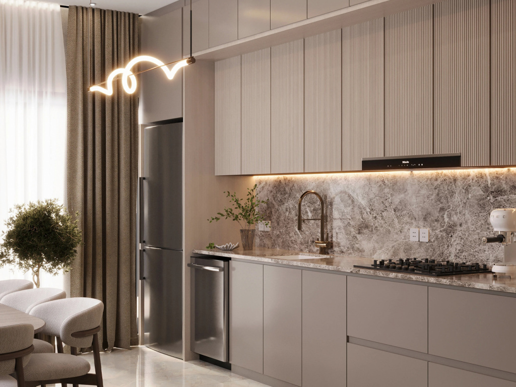 Светлая кухня со светлой мраморной столешницей (фото 2, источник Pinterest.com)