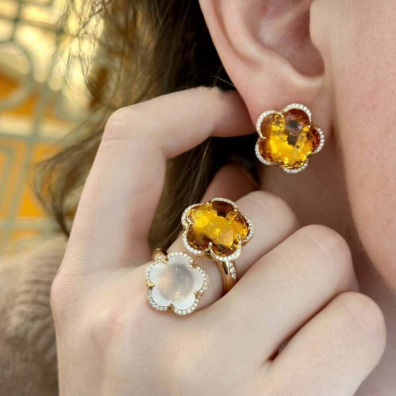 Кольцо и серьги Pasquale Bruni Bon Ton из розового золота с бриллиантами, цитринами и кварцем