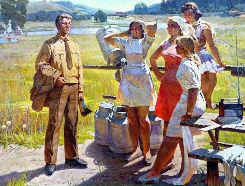  ОРИГИНАЛ КАРТИНЫ ХУДОЖНИКА ЛЕВИТИНА АНАТОЛИЯ ПАВЛОВИЧА "В РОДНУЮ БРИГАДУ " 1972 ГОД