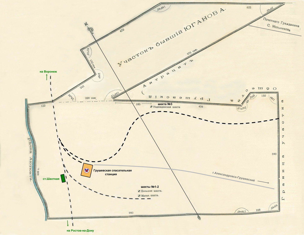 Распложение Грушевской станции на плане рудника РОПиТ 