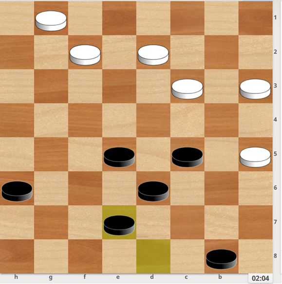 1.ab4 2.b6 ef6 (2…a7? 3.de3 4.ed4x) 3.c7 D4 4. G7 F8 5...B2x