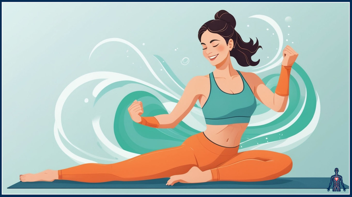 Жизнерадостная женщина выполняет простые упражнения для рук