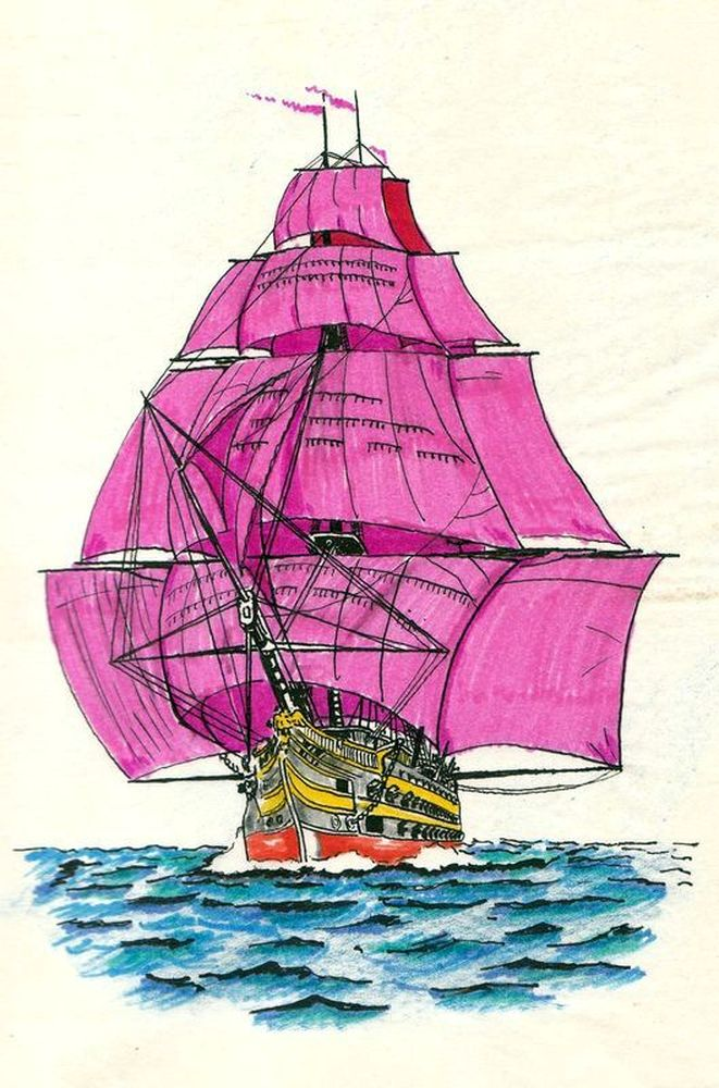 Фотоиллюстрация из первого тома ДМБовского альбома автора: 25.01.1972. ВМБ Балтийск. БПК «Бодрый». Рисунок клипера из журнала «Морской сборник». Мой первый рисунок в первом томе ДМБовского альбома, который я нарисовал в тот день, когда узнал, что наш семейный старенький фотоаппарат «Смена-2» (1957 года), который прислали мне в предновогодней посылке мама и папа, который я давал ДМБовским "годкам" фотографироваться, бесследно исчез в каптёрке БПК «Бодрый». После этого я немного разозлился, стал сильнее характером и перестал быть «салагой». Вот так.