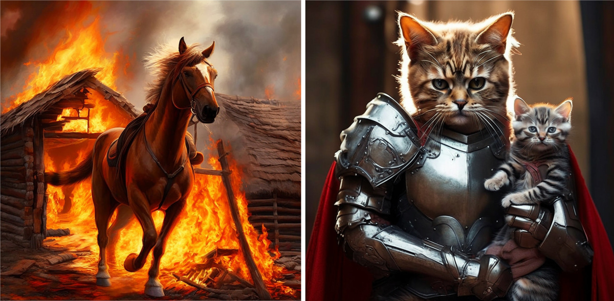 Ради рождения котят кошка пойдет на все: и коня остановит и в горящую избу войдет... (коллаж Перепечаева К.А.)