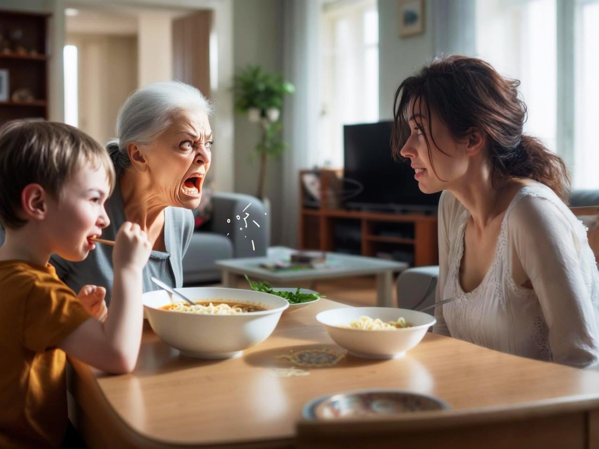 — Пока ты “устала”, ребёнок ест лапшу третий день! — закричала свекровь с порога
