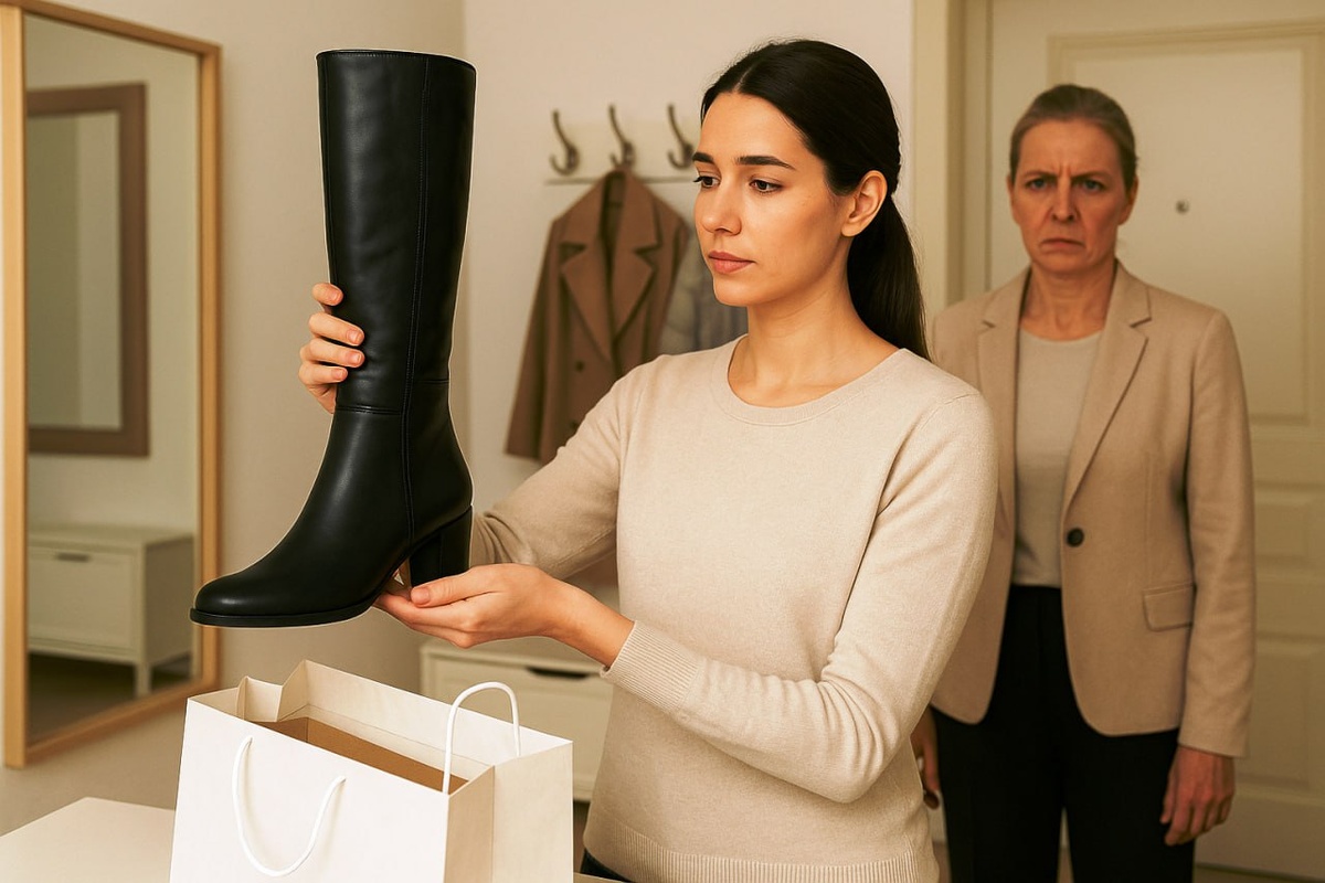 — С чего ты взяла, что тебе можно новые сапоги? — спросила мать, глядя на пакет
