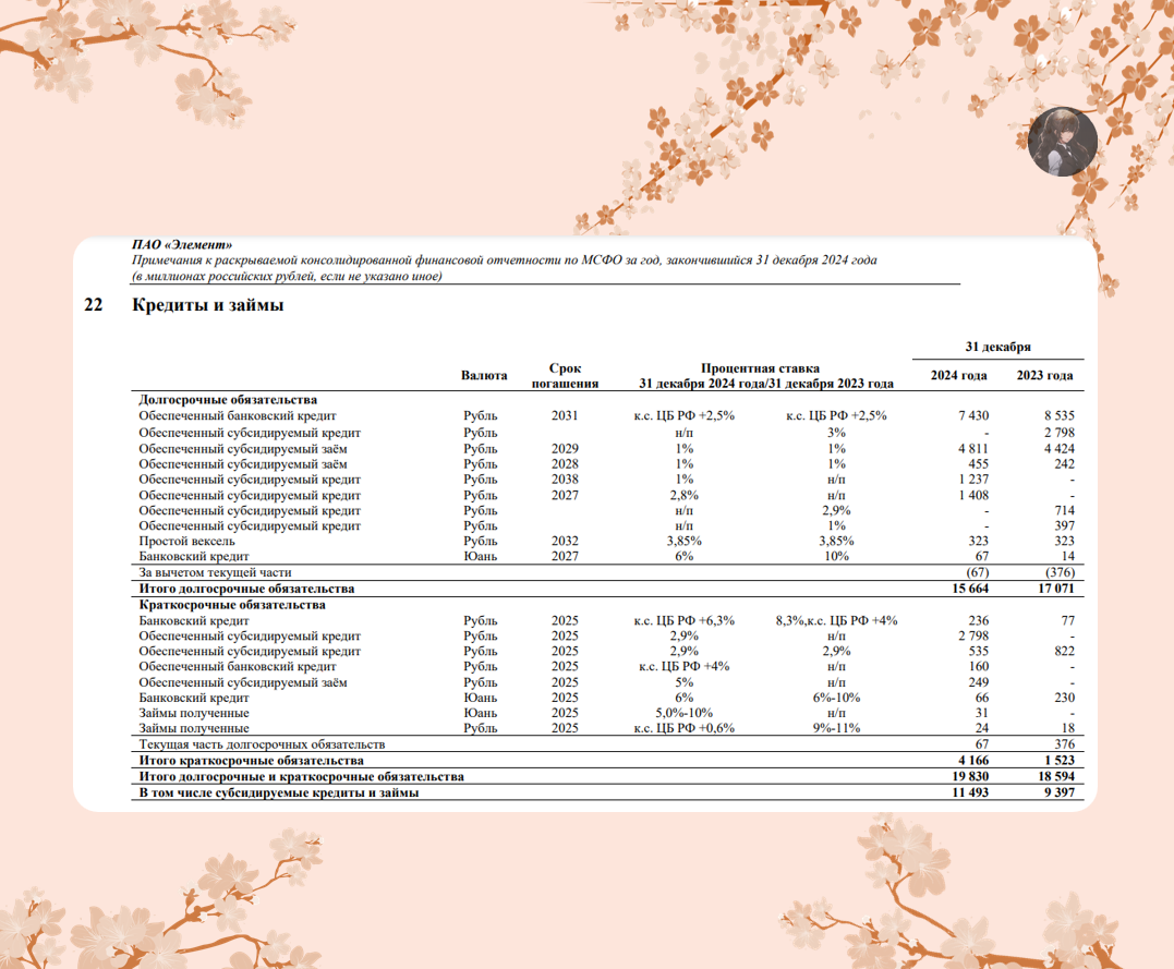 Рисунок 2.1 Кредиты и займы ГК Элемент, МСФО-2024