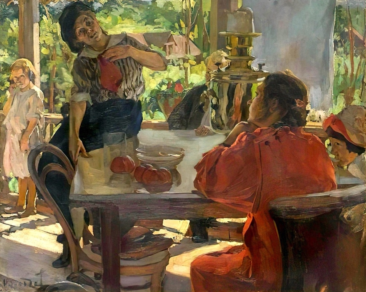 Иван Георгиевич Дроздов, «На балконе» («У самовара»), не позднее 1918 года