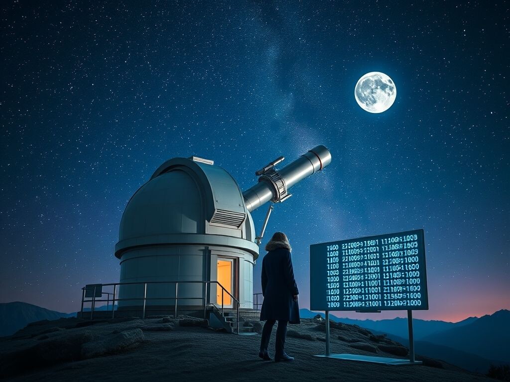 человек наблюдает за сигналами из космоса