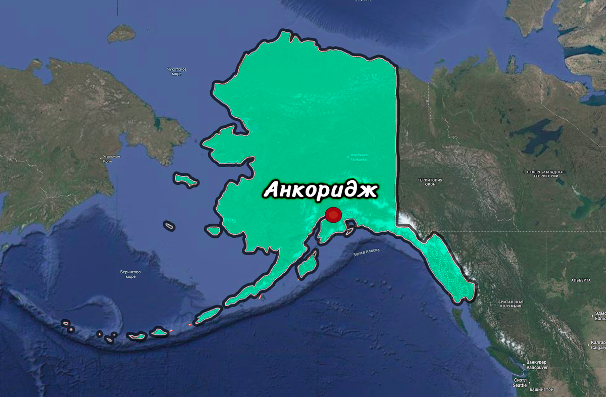 Анкоридж на карте Аляски