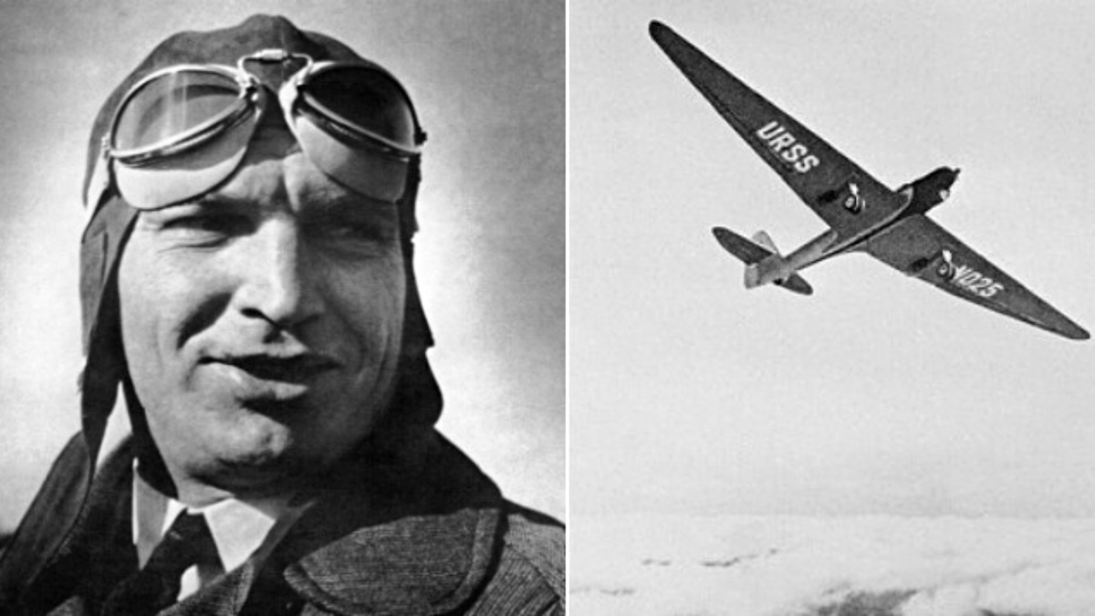 флото коллаж Чкалов и  его самолет