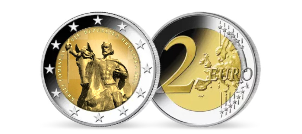    Памятная монета 2 евро с изображением конной статуи короля Томислава