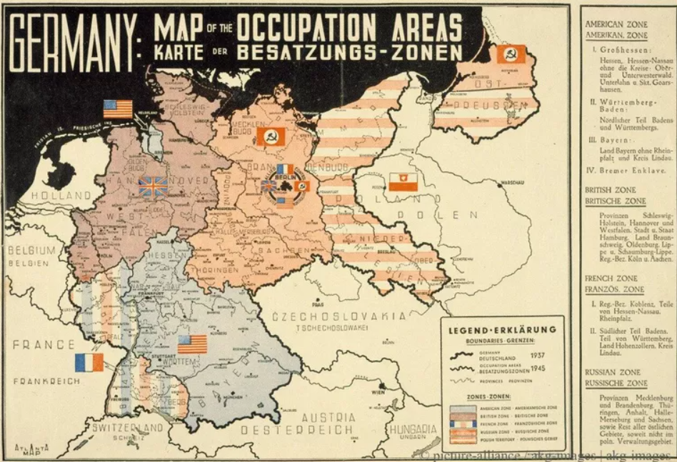    Карта послевоенного раздела Германии, опубликованная посольством Германии в Москве
