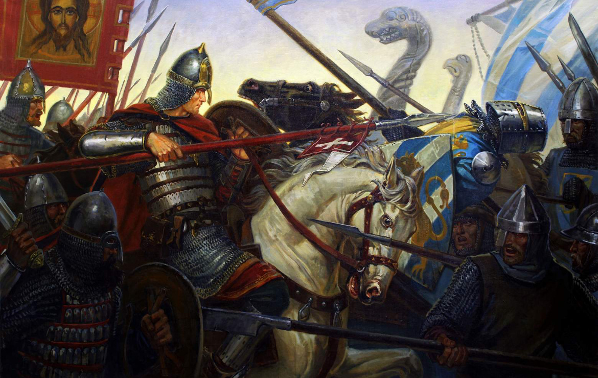 Е. Емельянов «Битва Александра Невского 15 июля 1240 года» или «Невская битва», точное название картины не нашла.