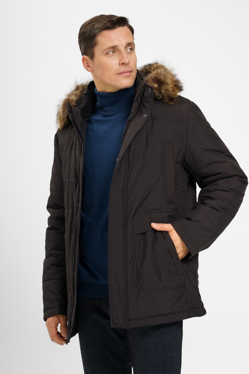 Зимняя мужская куртка на верблюжьей шерсти в черном цвете
