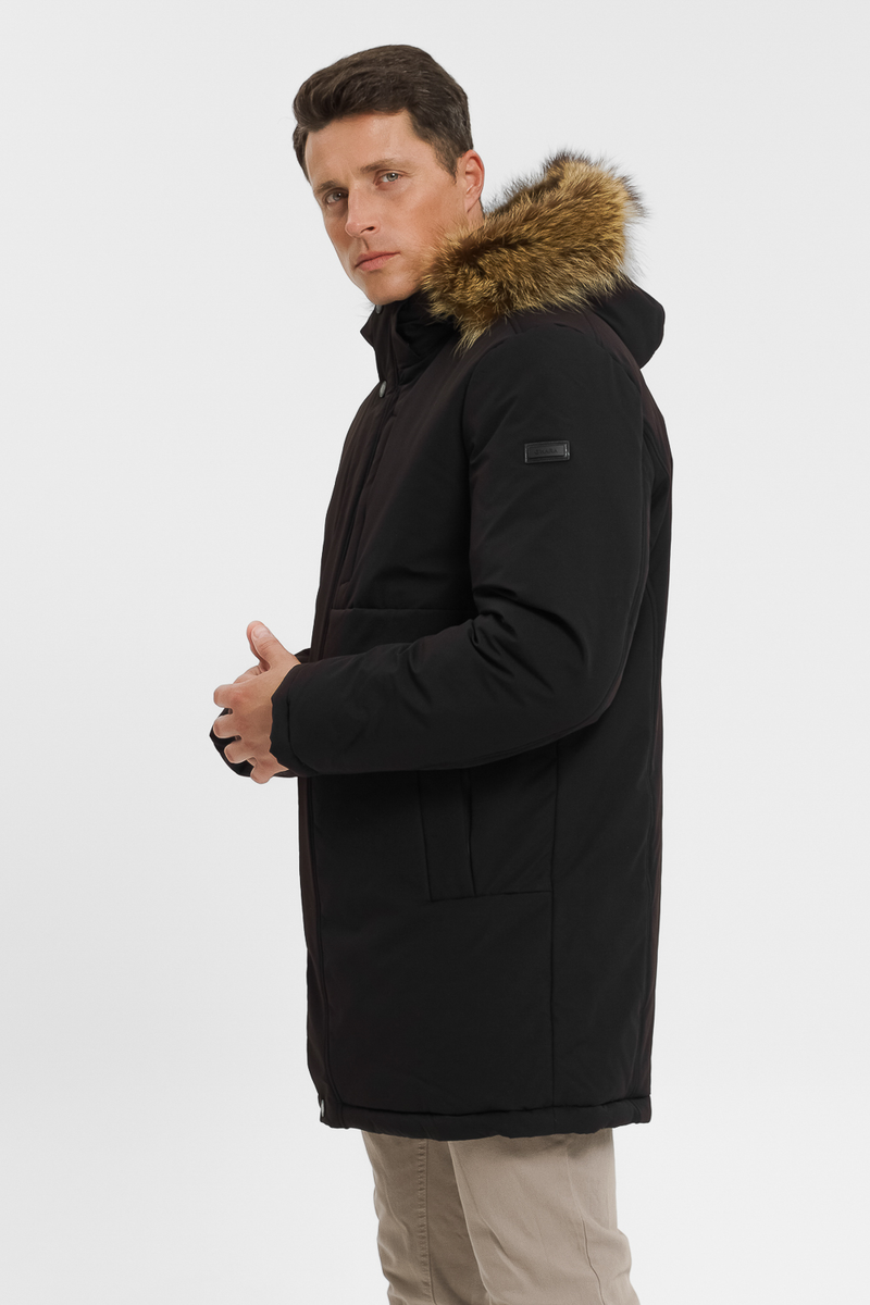 Зимнее мужское полупальто на верблюжьей шерсти в черном цвете