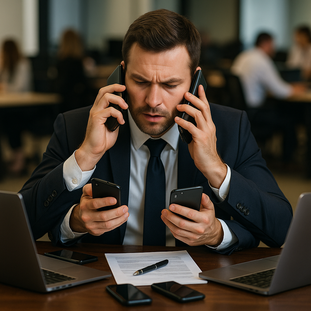 Современный руководитель под давлением: иллюстрация перегруза и размытых приоритетов