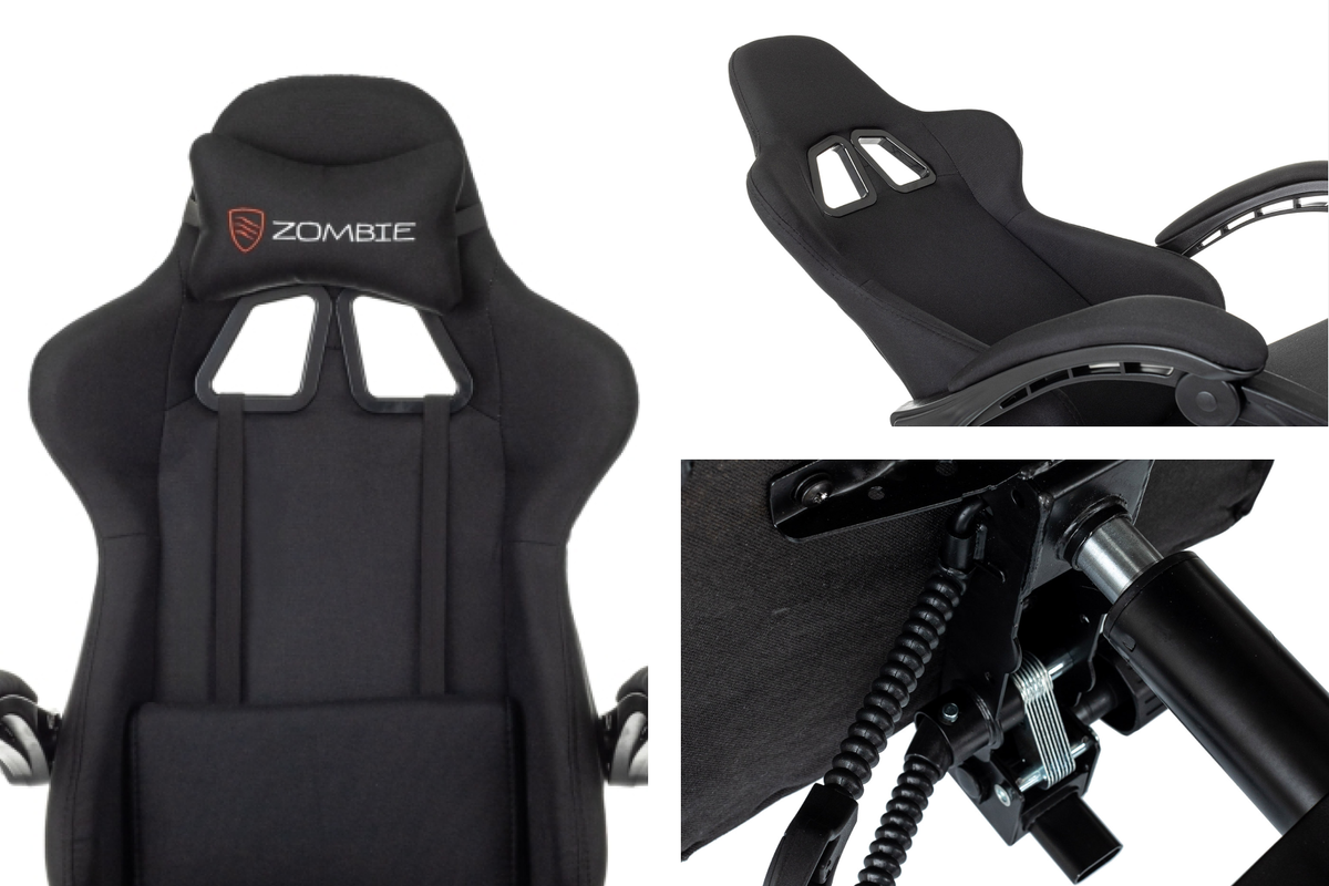 Анатомическая спинка со встроенной поясничной поддержкой и подголовником на резинке — для комфорта во время многочасовых файтингов.