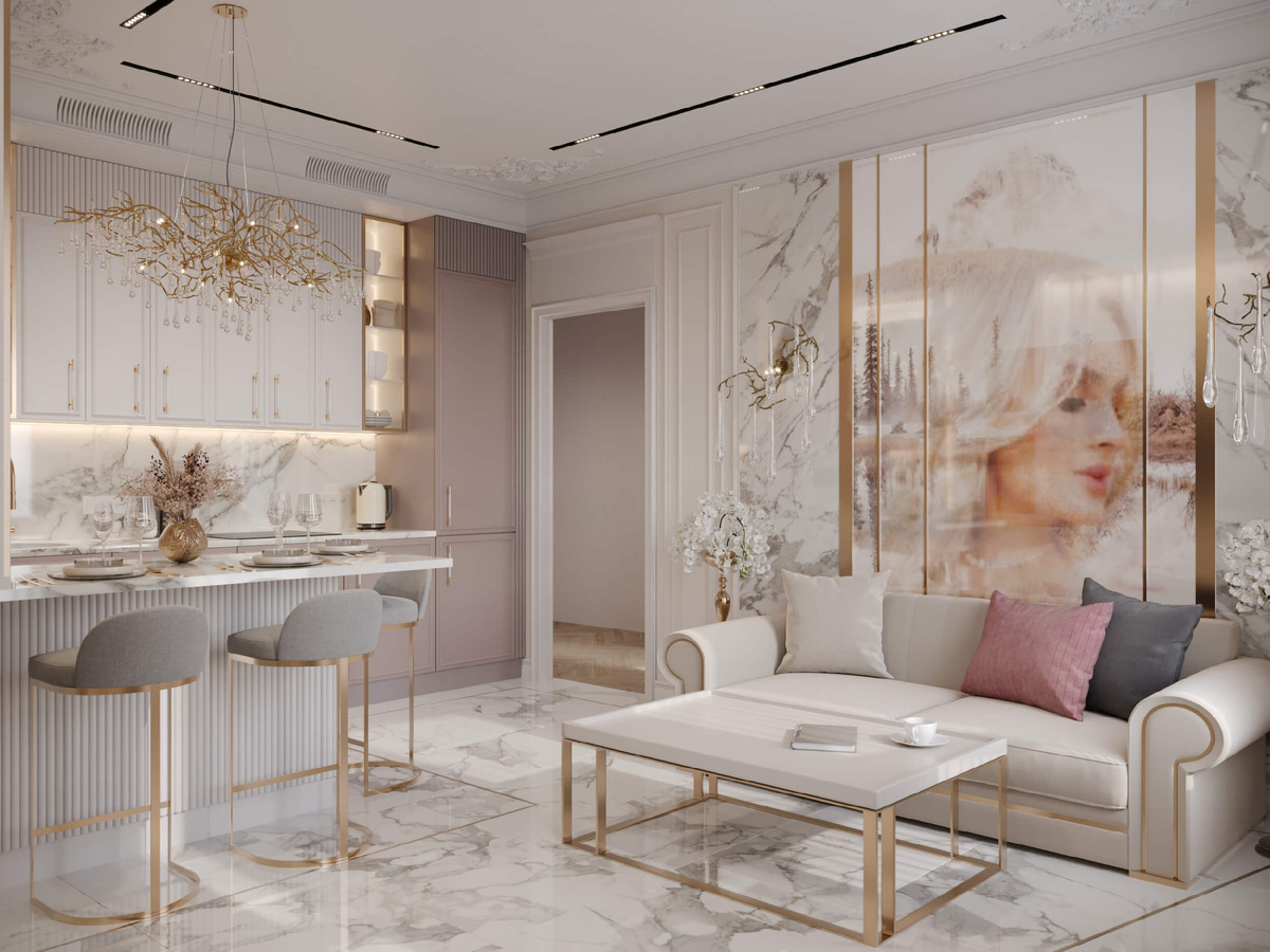 Даже в небольшом пространстве можно уместить три зоны - кухню, столовую и гостиную, функционал и аксессуары