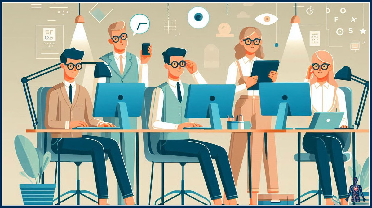 Группа людей разного возраста за рабочими столами