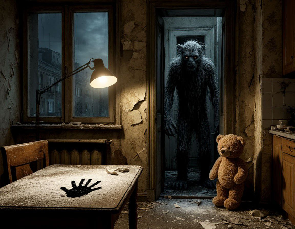 В дверном проёме стояла тень — невысокая, сгорбленная. Глаз у неё не было, но я чувствовал, как она смотрит.