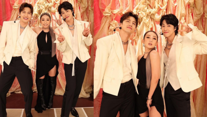 Кода Куми и TVXQ, и да, вам не кажется, мужикам пришлось сложиться, ибо в деве всего 154 см)))