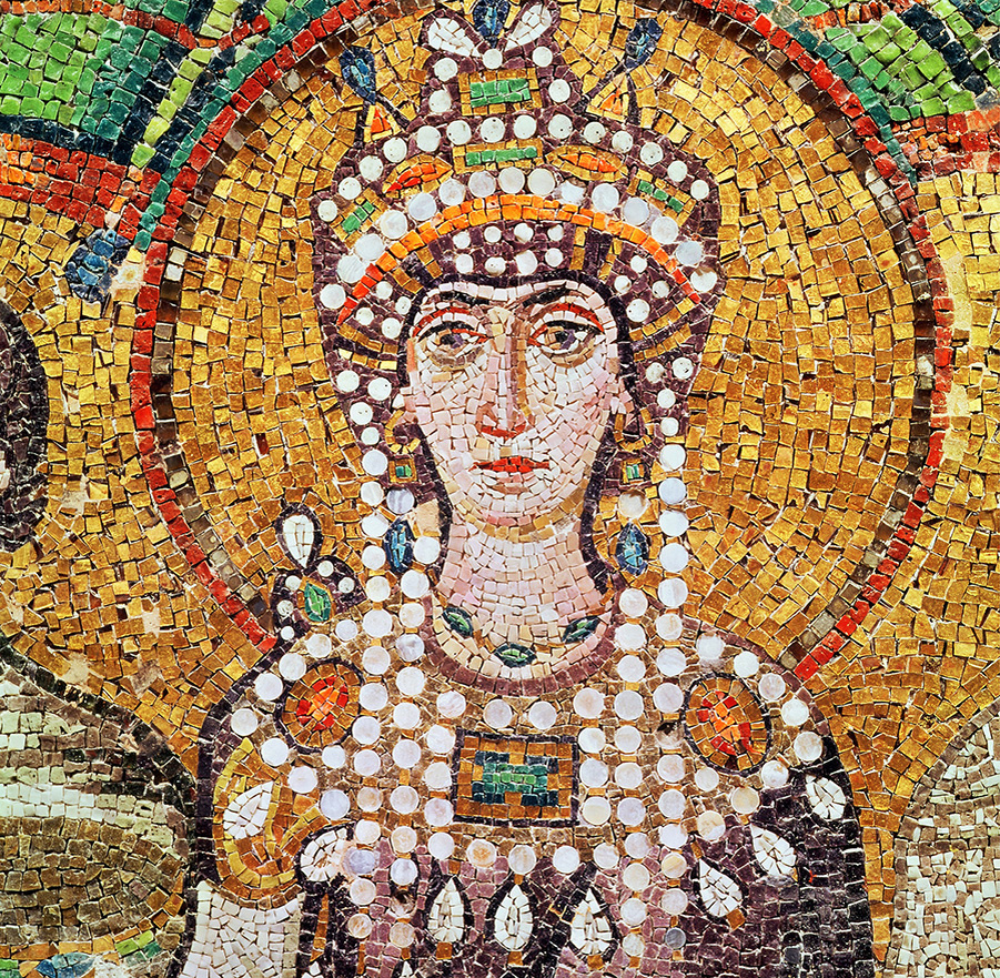 На этой мозаике 6-го века в Равенне, Италия, изображена императрица Феодора, одна из самых влиятельных фигур Восточной Римской империи.