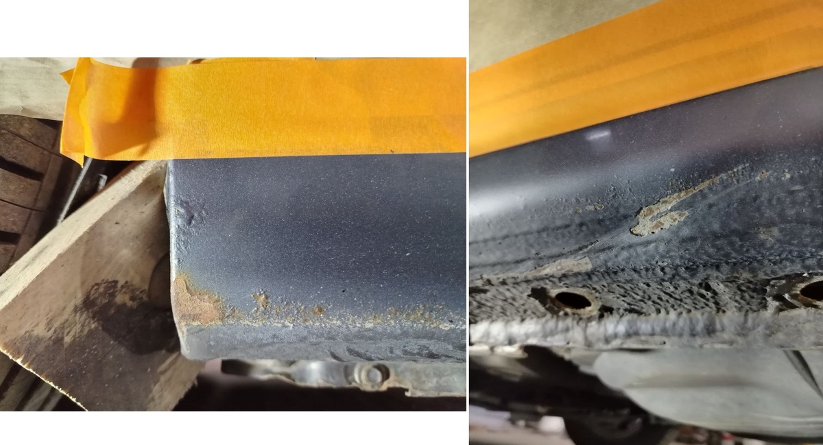 Начало коррозии и вмятины от препятсвия на пороге