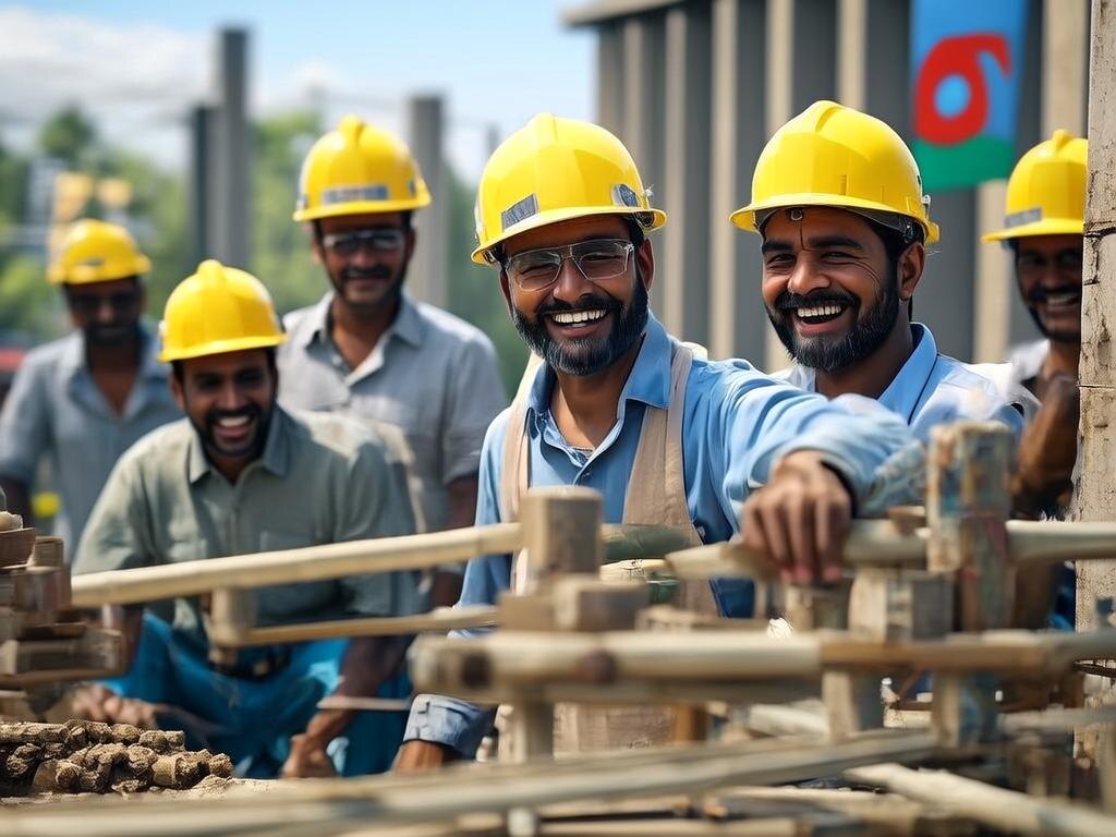 Фото: «Индийские рабочие на стройке в Москве, 2025. Создано ИИ»