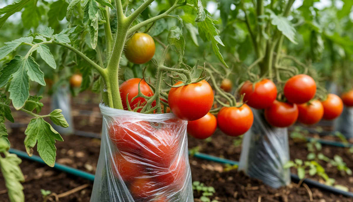    Надела на помидоры обычный пакет, чтобы быстрее созрели - избавилась от зеленушек - идеально в прохладное лето